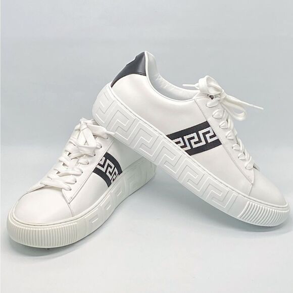 Versace Shoes - Versace La Greca Ribbon-Trim Leather Sneakers size 40